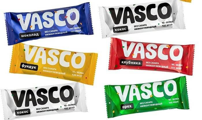 Протеиновый низкоуглеводный батончик Vasco в ассортименте.