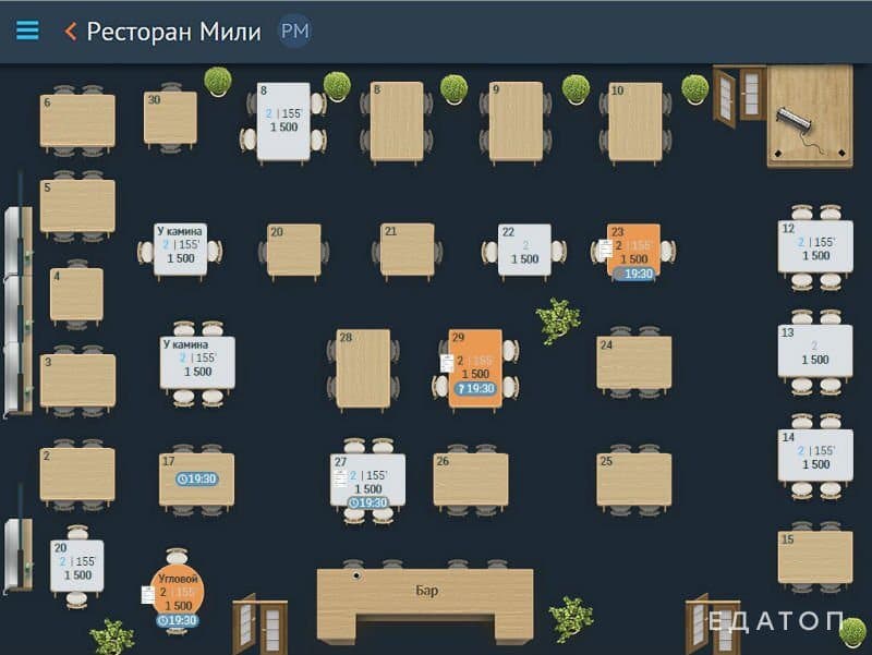 «СБИС Presto» имеет детальную прорисовку зала.