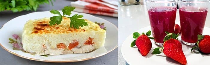 Куриная запеканка и кисель на ужин.