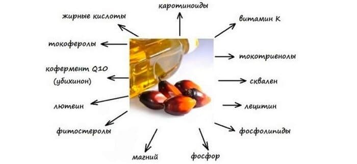 Витамины и минералы, входящие в состав пальмового масла.