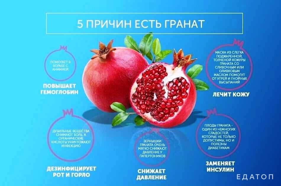 Употребление граната в пищу оказывает положительное влияние на здоровье человека.